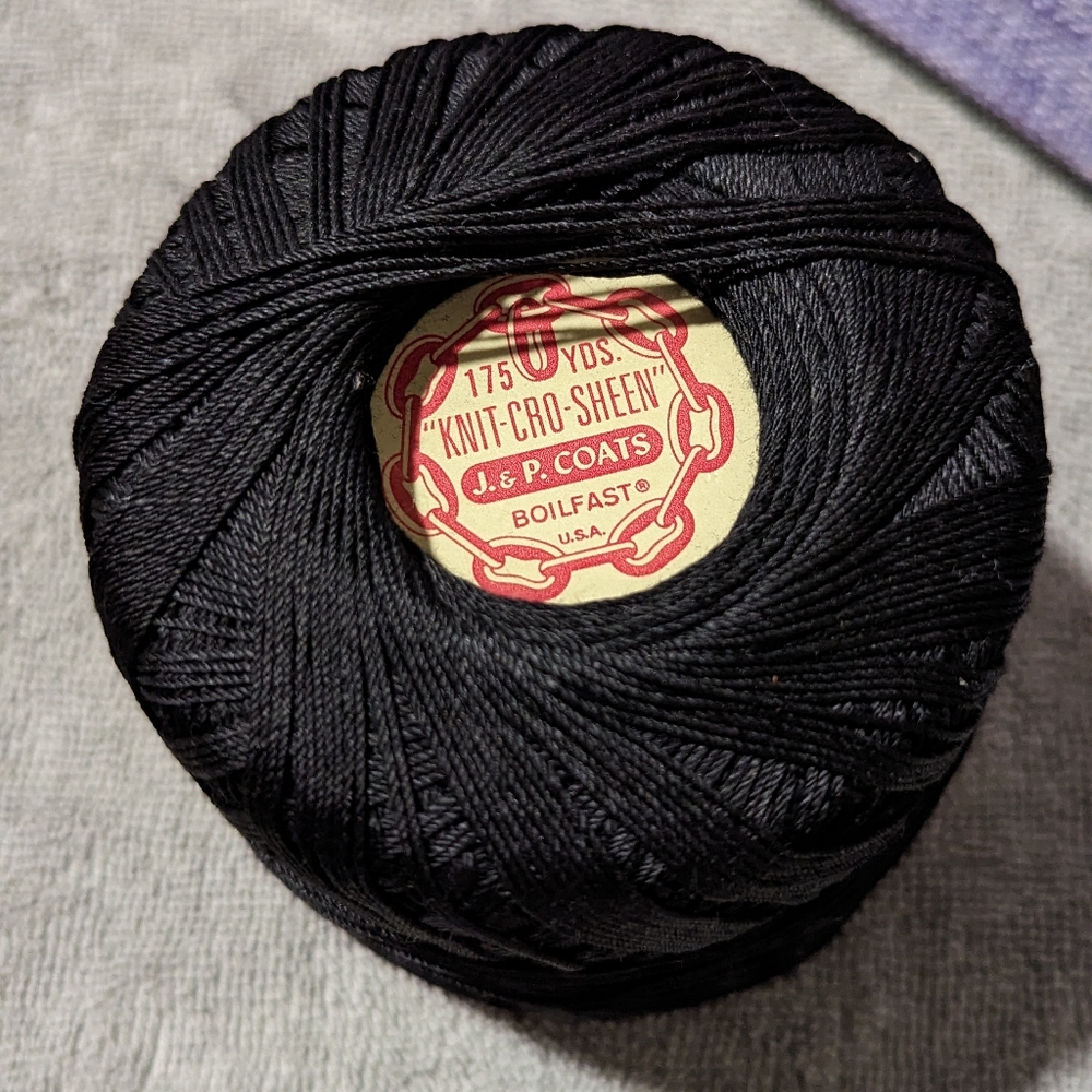 CROCHET THREAD Knit-Cro-Sheen Mercerized Cotton J&P Coats Black PARTIAL SKEIN